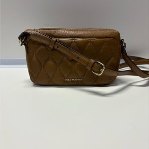 Vera Bradley Tan leather Quilted Crossbody Bag